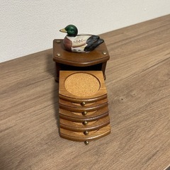 カモのアンティークコースター　5個入り　木製インテリア　昭和レトロの画像