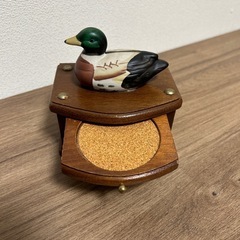カモのアンティークコースター　5個入り　木製インテリア　昭和レトロの画像