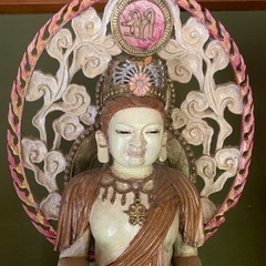 木製 仏像 蓮の花の台座付きの画像