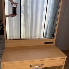 三面鏡ドレッサー スツール 収納 コンセント付き 