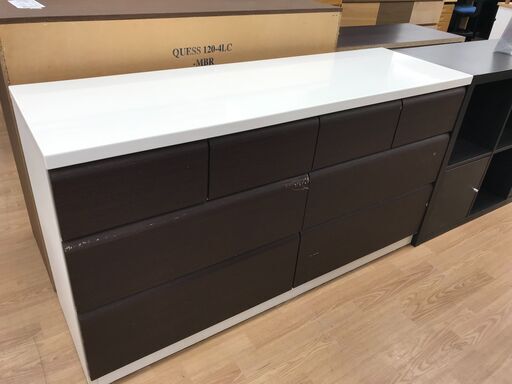 ★ジモティ割あり★  ローチェスト ダークブラウン/ホワイト H77×W139×D42 クリーニング済み KJ6941