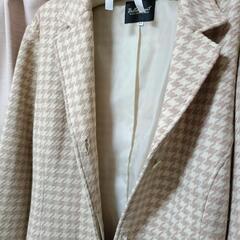 レディース ロングコート ピンク 千鳥柄の画像