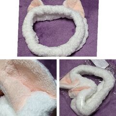 猫耳/ふわふわ洗顔メイクヘアバンド（新品）ホワイトの画像
