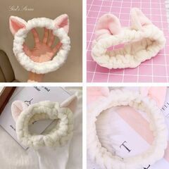 猫耳/ふわふわ洗顔メイクヘアバンド（新品）ホワイトの画像