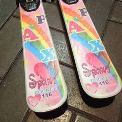 ② KAZAMA 116cm ジュニアスキー ピンク SPAX J ROCKER チロリアビンディング付き板 子供用カービング カザマ 札幌市東区 新道東店　の画像