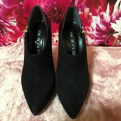 COMEX本皮スエードハイヒールブーティー23.5cmポインテッ...