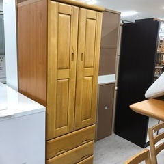 ワードローブ　サンウッディ　2枚扉　3段引き出し　ナチュラル　【トレファク堺福田店】