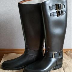 レインブーツロング　ジョッキブーツ　長靴　黒　防水シューズ