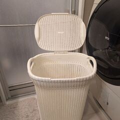 ニット調ランドリーバスケット フタ付き縦型