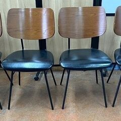 4脚セット　PUレザー　木目　事務椅子　会議　ダイニングチェア　...
