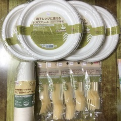 紙皿、紙コップ、プラスチックフォーク