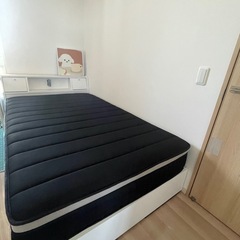 【取りに来てください】セミダブルホテル仕様快眠マットレス付きベッドフレーム（照明、コンセント、引出し付き 収納 ベット）の画像