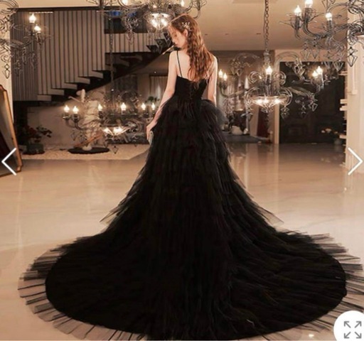 ウェディングドレスブラックAライン&ドライフラワーブーケセット