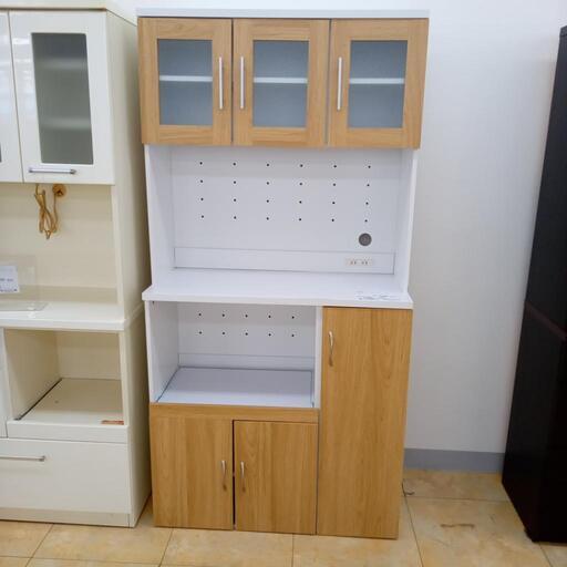 お値下げしました！★ジモティ割あり★  食器棚 ベージュ・白 H180×D41×W90.5 クリーニング済み OJ6735