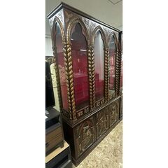 スペイン家具☆鍵付きキャビネット 上下二分割 リビングボード デ...