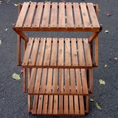 メーカー不明 キャンプラック 4段 折り畳み ウッド 棚 アウトドア キャンプ用品 BBQ  札幌市 中央区 南12条の画像