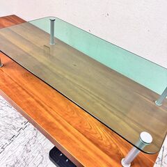 値引き 20501  ガラス天板付き２段ローボード　ローテーブル    ◆大阪市内・東大阪市他 6,000円以上ご購入で無料配達いたします！◆ ※京都・高槻・枚方方面◆神戸・西宮・尼崎方面◆生駒方面、大阪南部方面　それぞれ条件付き無料配送あり！            の画像