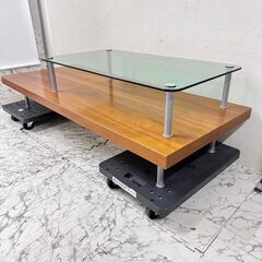 値引き 20501  ガラス天板付き２段ローボード　ローテーブル    ◆大阪市内・東大阪市他 6,000円以上ご購入で無料配達いたします！◆ ※京都・高槻・枚方方面◆神戸・西宮・尼崎方面◆生駒方面、大阪南部方面　それぞれ条件付き無料配送あり！            の画像
