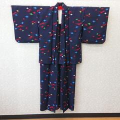 【中古品】【長期保管品】 絣　着物・羽織　アンサンブル　濃紺地　...