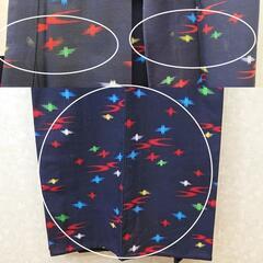 【中古品】【長期保管品】 絣　着物・羽織　アンサンブル　濃紺地　昭和３０年代の画像