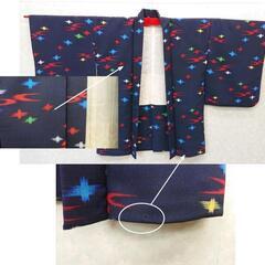 【中古品】【長期保管品】 絣　着物・羽織　アンサンブル　濃紺地　昭和３０年代の画像