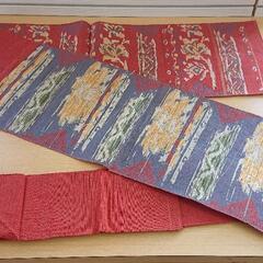 【中古品】【長期保管品】 帯　朱色地　柄入り　子供用の画像