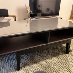 木目 ガラステーブル 120×60