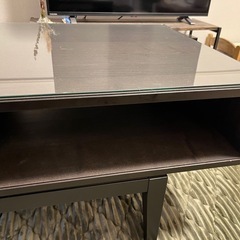 木目 ガラステーブル 120×60の画像