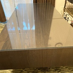木目 ガラステーブル 120×60の画像