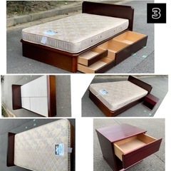 🔰配送無料🚛当日配送‼️ 収納付き・シングル・セミダブル・ダブル・ベッド　マットレス付き　セット🎖️ 洗濯機　冷蔵庫　も出品🔹　大阪　兵庫　京都　奈良　滋賀　和歌山 🔹の画像