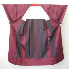 【中古品】【長期保管品】 道行コート　臙脂色　黒ストライプ入りの画像
