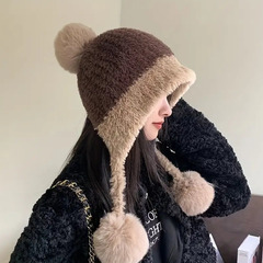 【新品】レディース帽子 ふわふわファーのかわいいポンポンニット帽