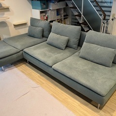 IKEA ソーデルハムン 4人掛けソファ 寝椅子付き ターコイズブルー