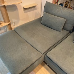 IKEA ソーデルハムン 4人掛けソファ 寝椅子付き ターコイズブルーの画像