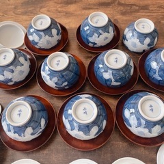 湯呑み 水峰窯 蓋付 茶托付 10客の画像