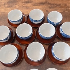 湯呑み 水峰窯 蓋付 茶托付 10客の画像