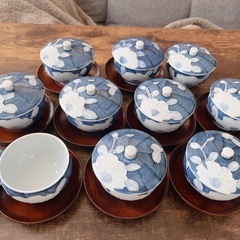 湯呑み 水峰窯 蓋付 茶托付 10客の画像