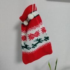クリスマスプレゼント入れにクリスマス柄 ボンボン付きニット 巾着...