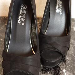 美品✨BLACKスエードオープントゥハイヒール👠22.5㎝パンプス