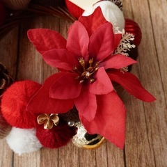 クリスマスリース　ニットリース(赤)毛糸玉リースの画像