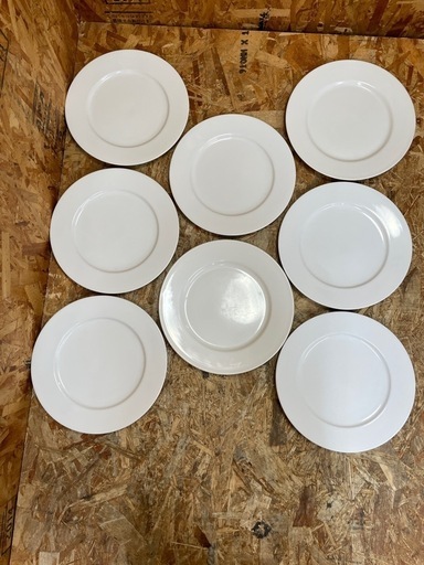 C(6810)直接引取り限定 リムプレート 8枚セット 洋食器 無地 白 業務用 食器 飲食店 店舗用 中古