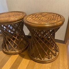 ２脚セット　天然籐スツール　とう　イス　チェア