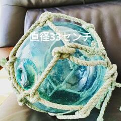 ガラス浮き　ガラス玉ウキ　ガラスフロート　直径33cm　縄付き