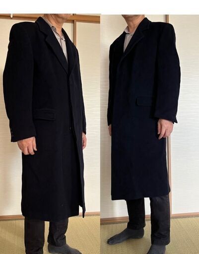 イタリア製　カシミア（100％）ロングコート　濃紺　L～XLサイズ