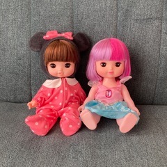レミンちゃんソランちゃん2体セット　水玉ロンパース　お風呂で髪色変化