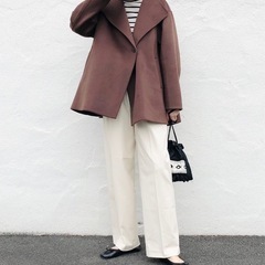 UNIQLO ダブルフェイスショートコート ブラウン Lサイズの画像