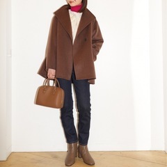 UNIQLO ダブルフェイスショートコート ブラウン Lサイズ