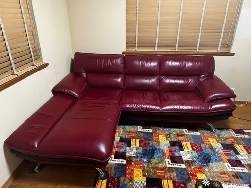 ニトリ 牛革 本革 カウチソファ レッド