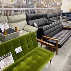 【愛品館 江戸川店 】レトロ調 ウッドフレーム3Ｐソファの画像