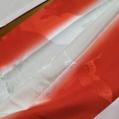 正絹　振袖用長襦袢　朱色に蝶　ほんのりピンクの画像